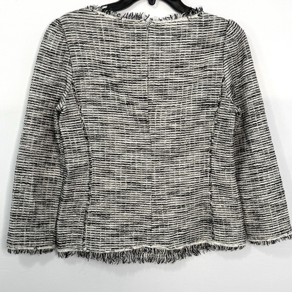 Rebecca Taylor Boucle Tweed Top 3/4 Sleeves Black White Cotton Blend Size 8 - Picture 4 of 15